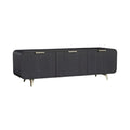 Modern Black TV Stand with Ribbed Design and Gold Legs